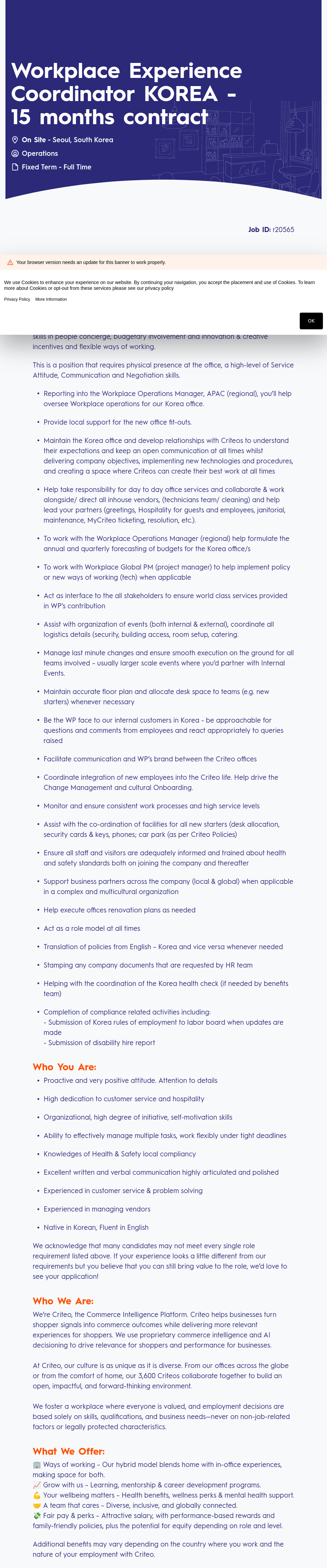 크리테오 Workplace Experience Coordinator KOREA 채용공고