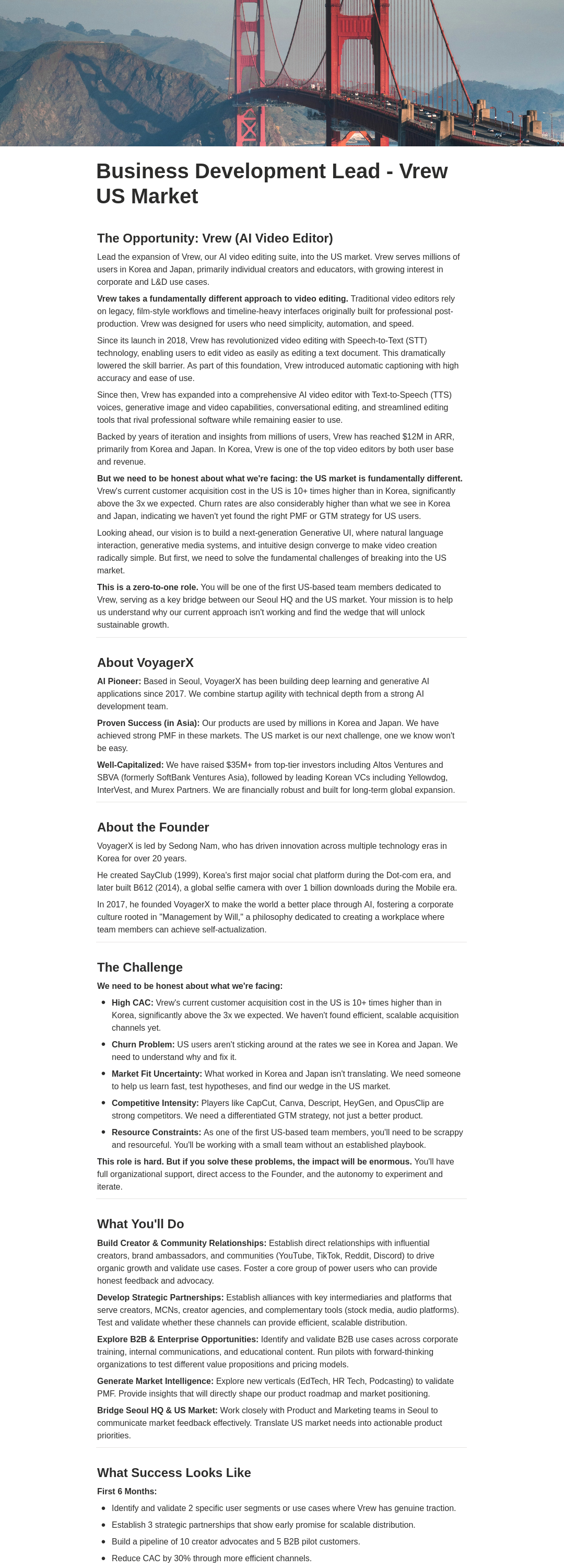 보이저엑스 US Market Business Development Lead 채용공고