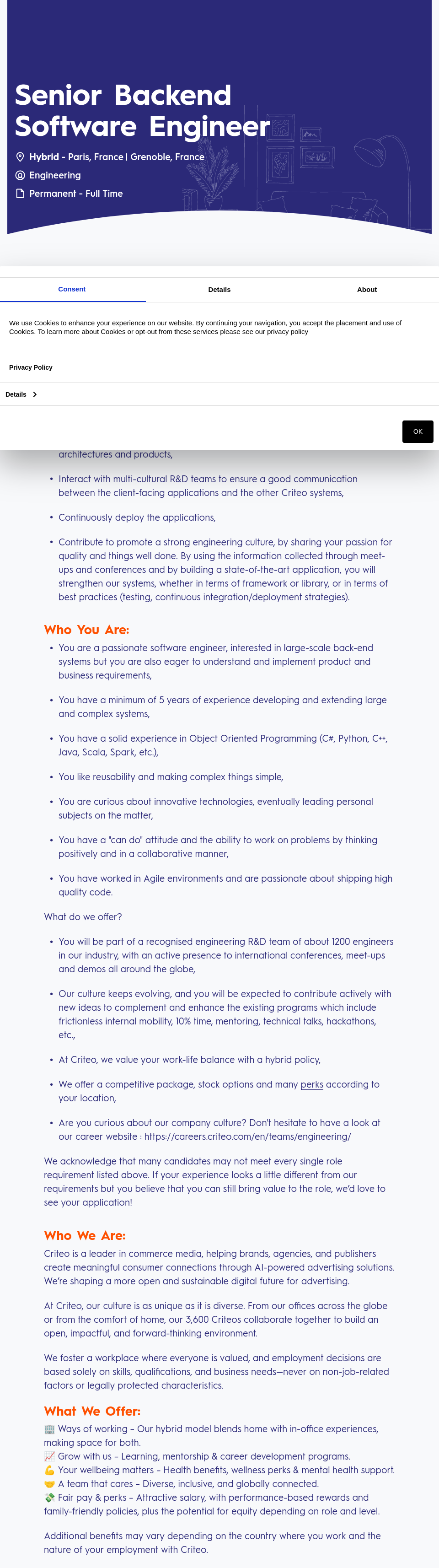 크리테오 Senior Backend Software Engineer 채용공고