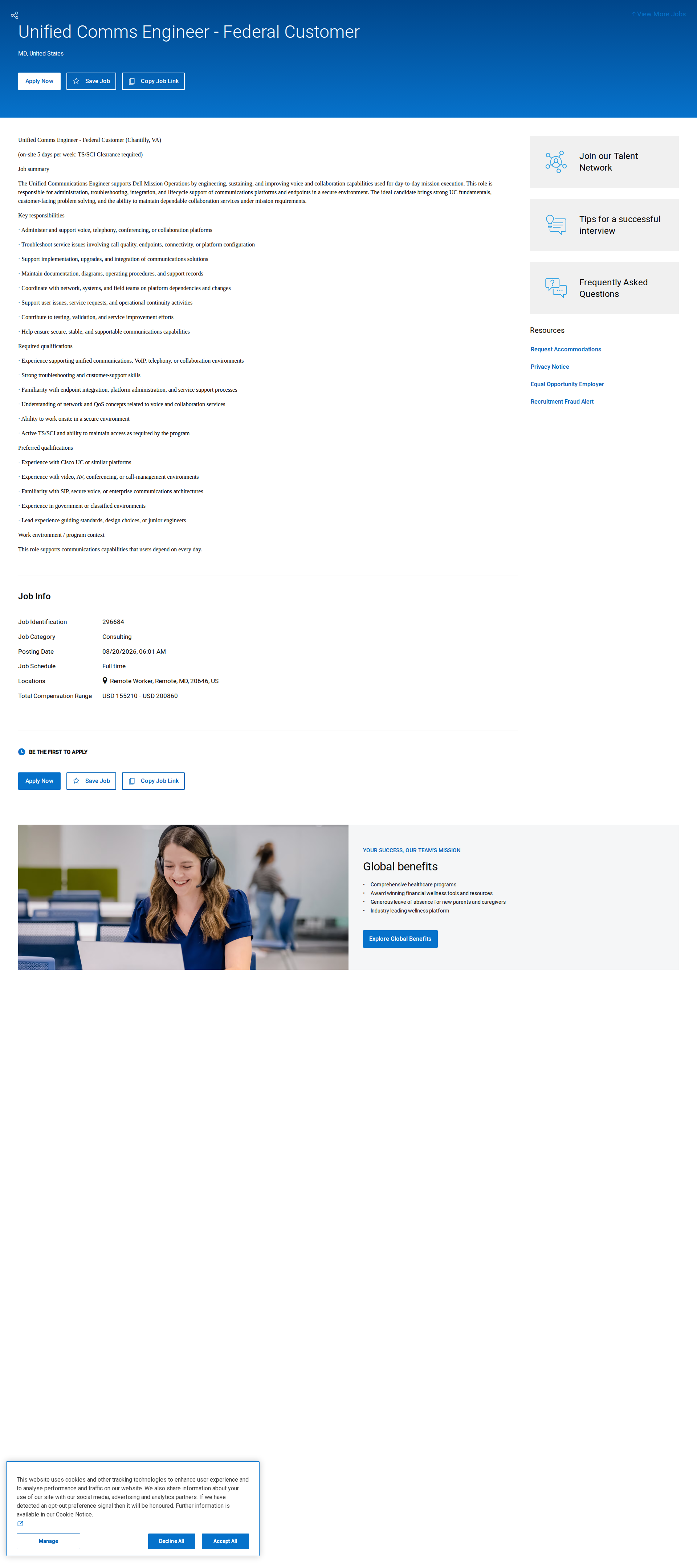 DELL Unified Comms Engineer - Federal Customer 채용공고