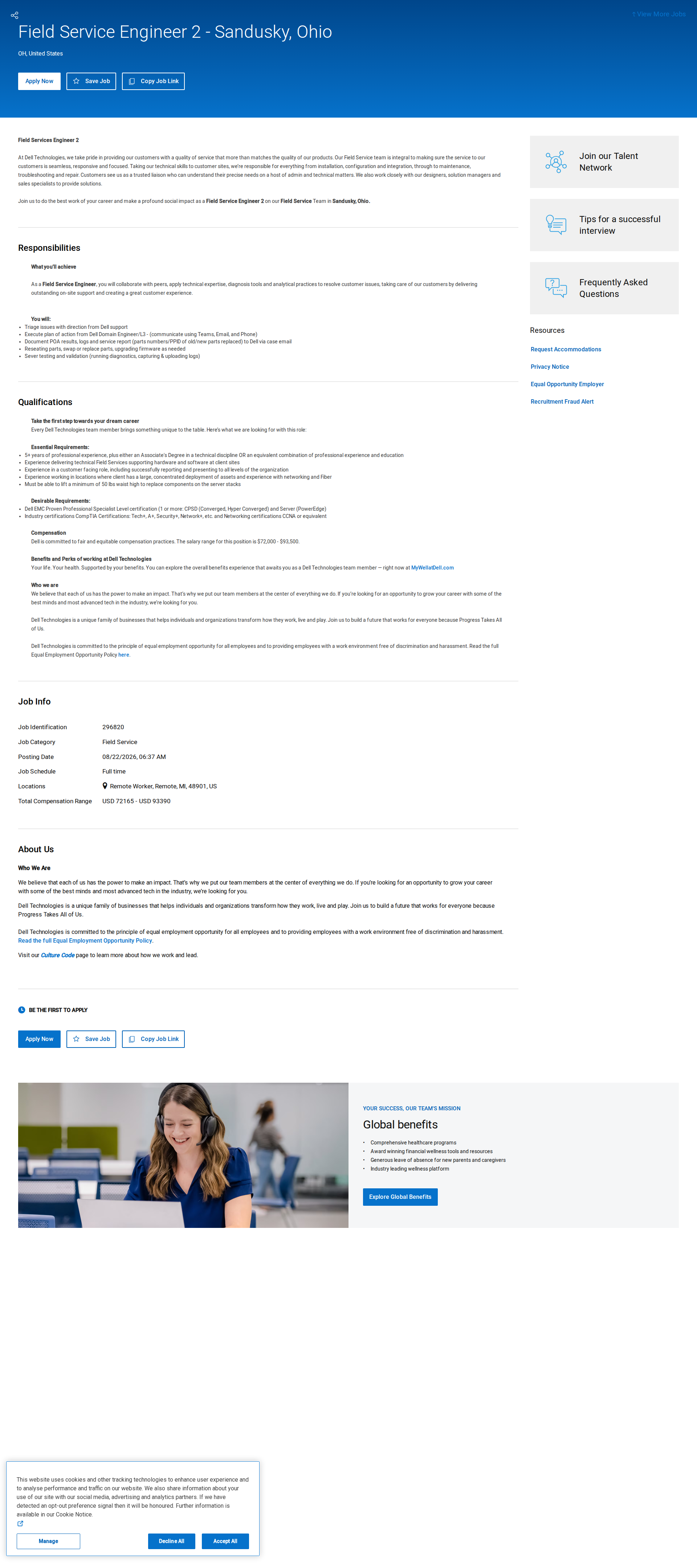 DELL Field Services Engineer 2 채용공고