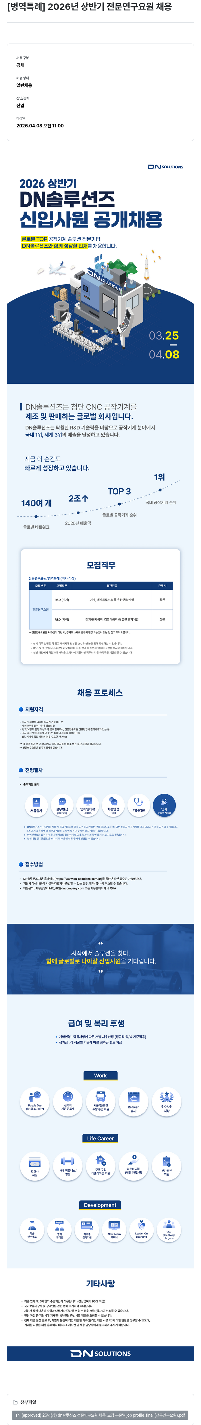 DN솔루션즈 DN솔루션즈 2026년 상반기 전문연구요원(병역특례) 신입 채용 채용공고