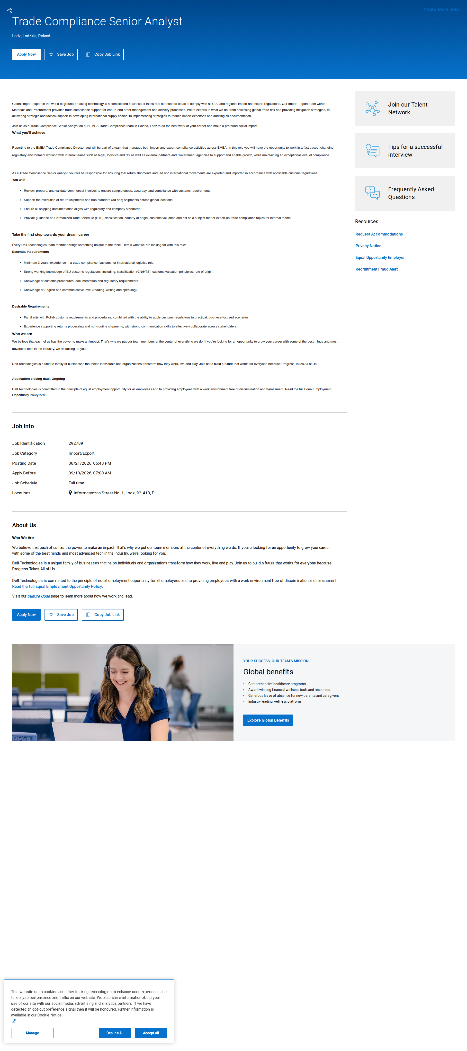 DELL Trade Compliance Senior Analyst 채용공고