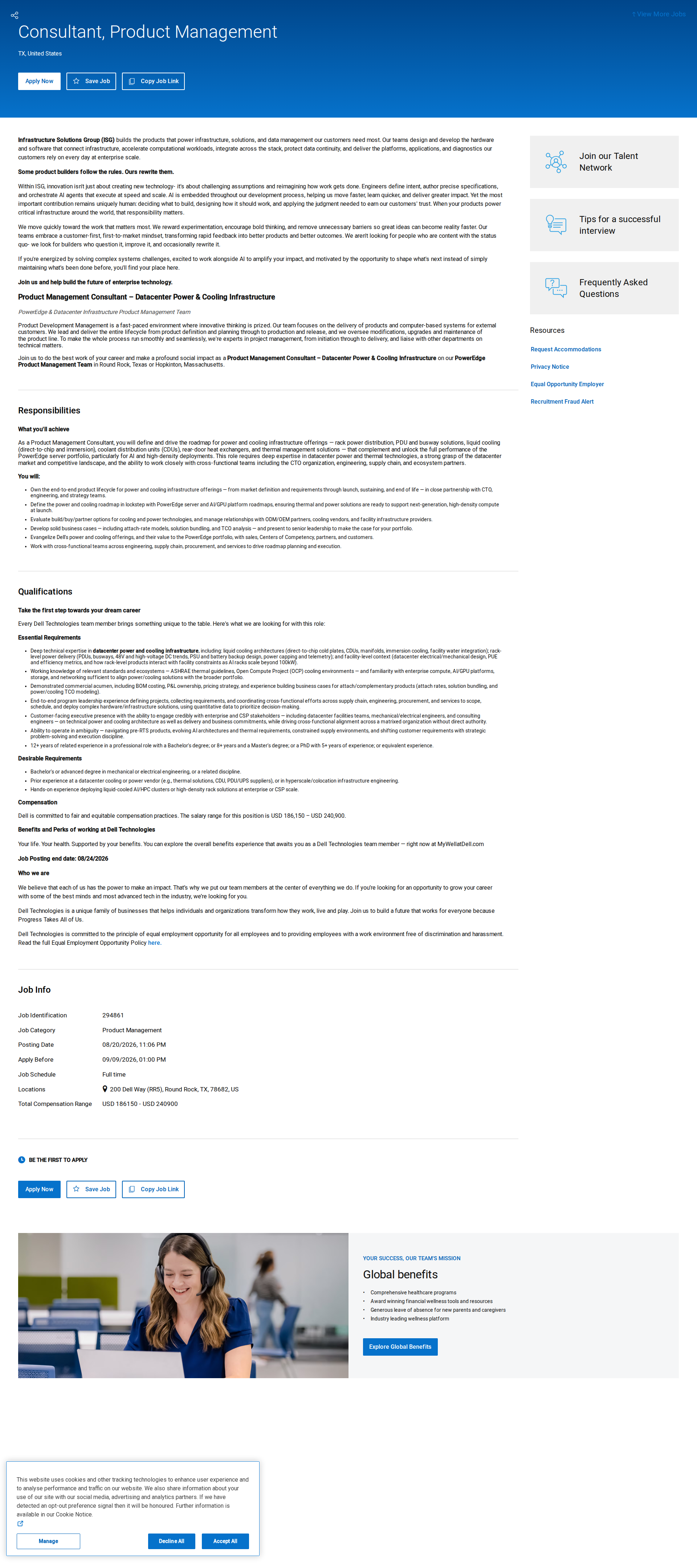 DELL Product Management Consultant – Datacenter Power & Cooling Infrastructure 채용공고