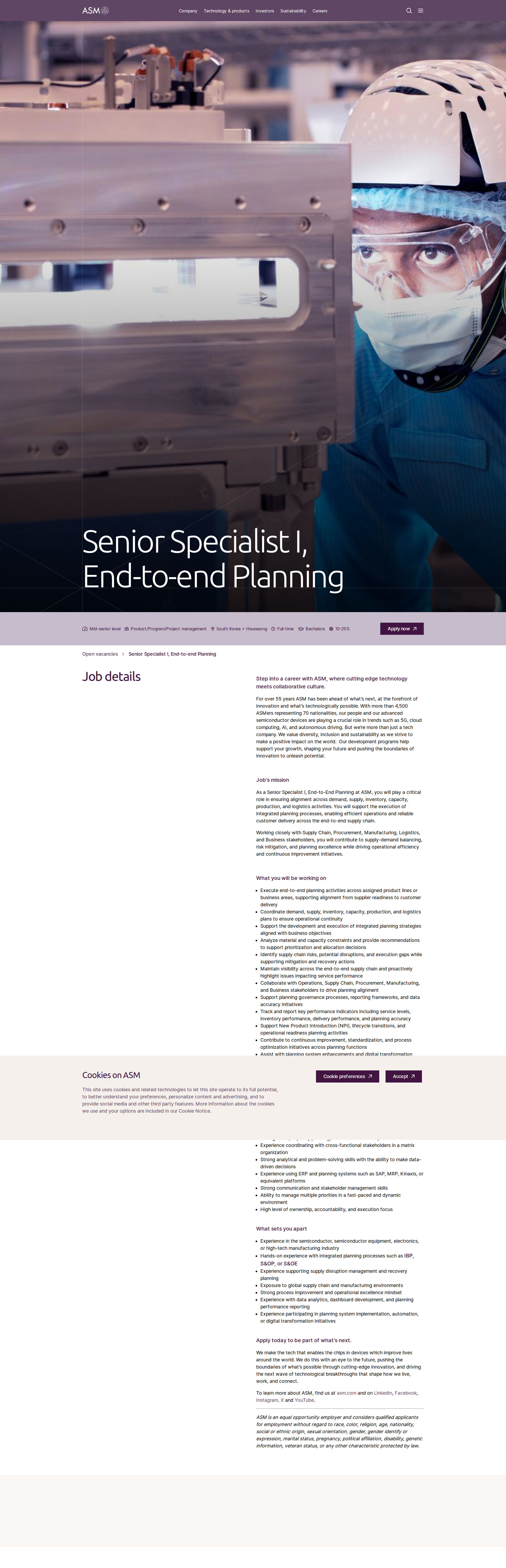 ASM Senior Specialist I, End-to-end Planning 채용공고