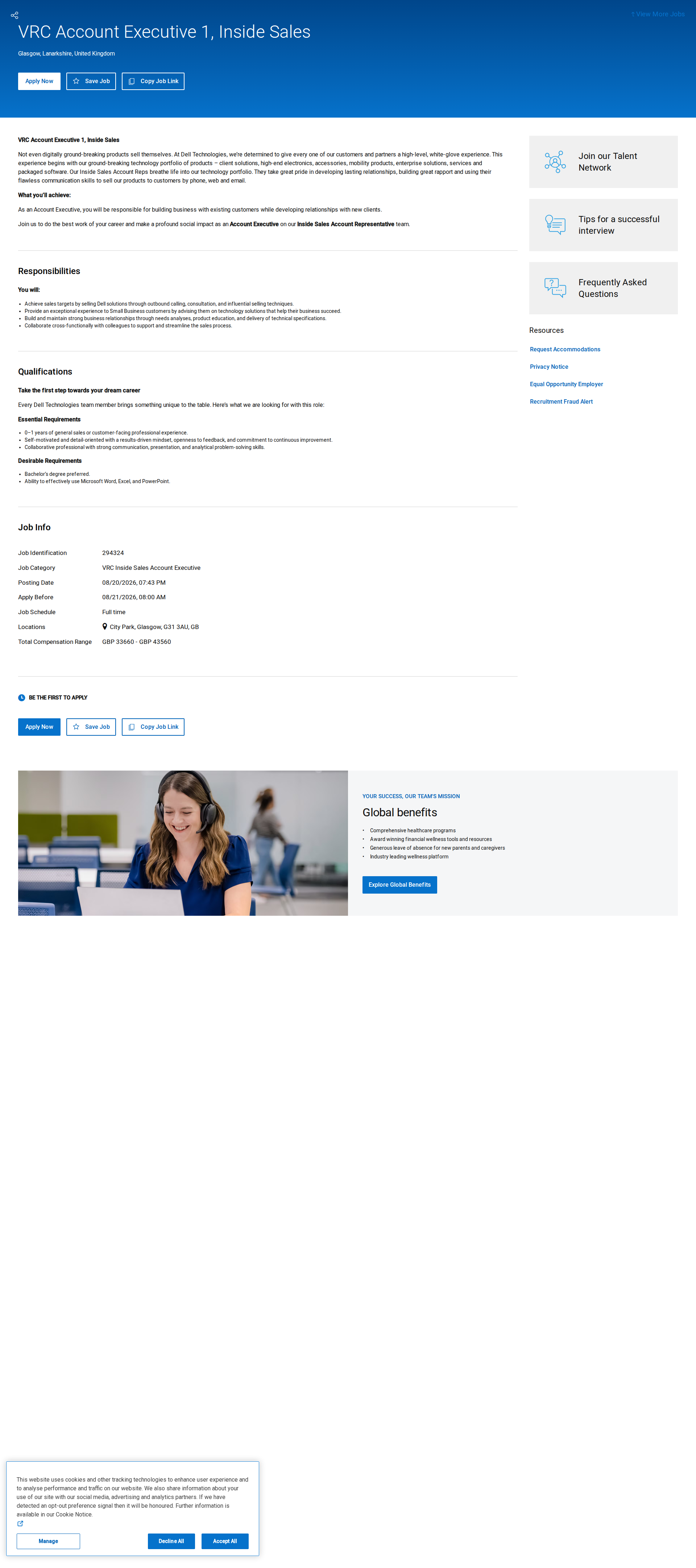 DELL VRC Account Executive 1, Inside Sales 채용공고