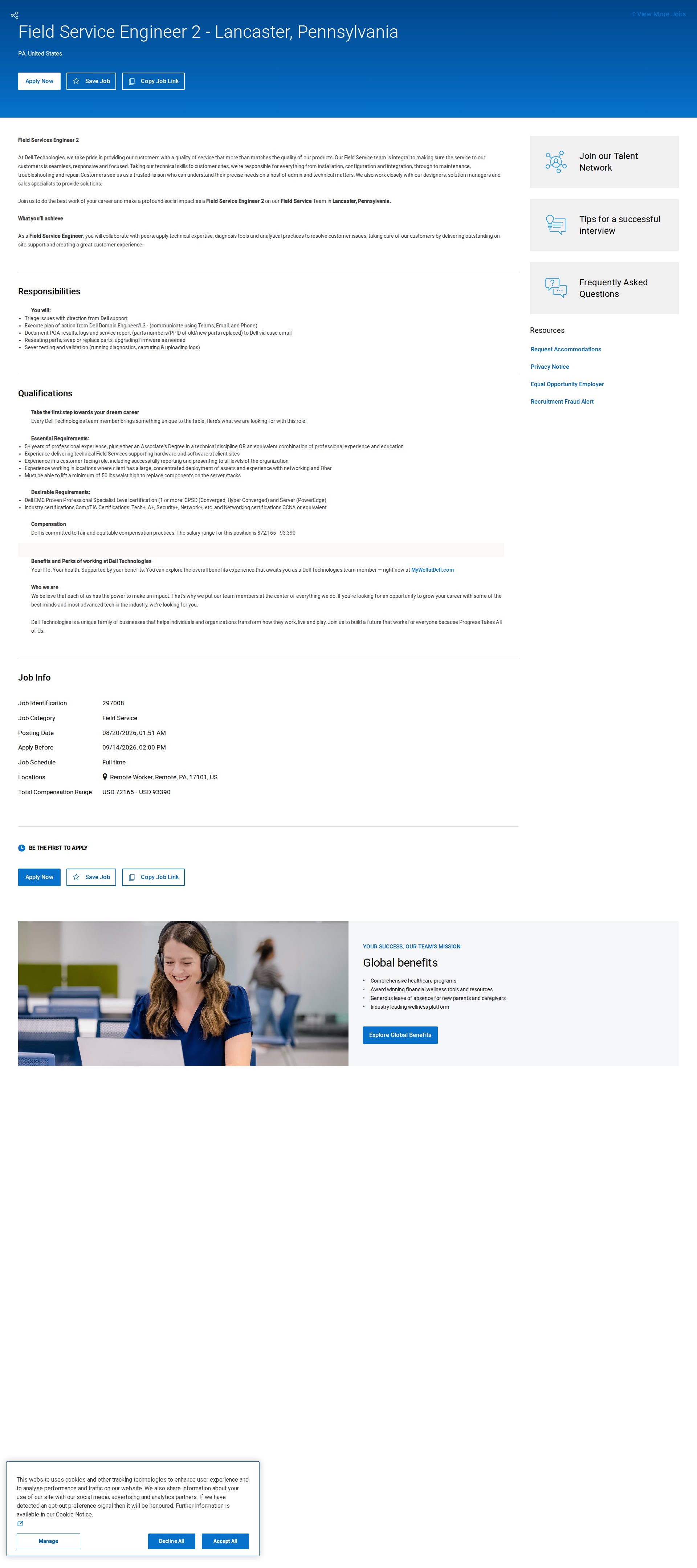 DELL Field Services Engineer 2 채용공고