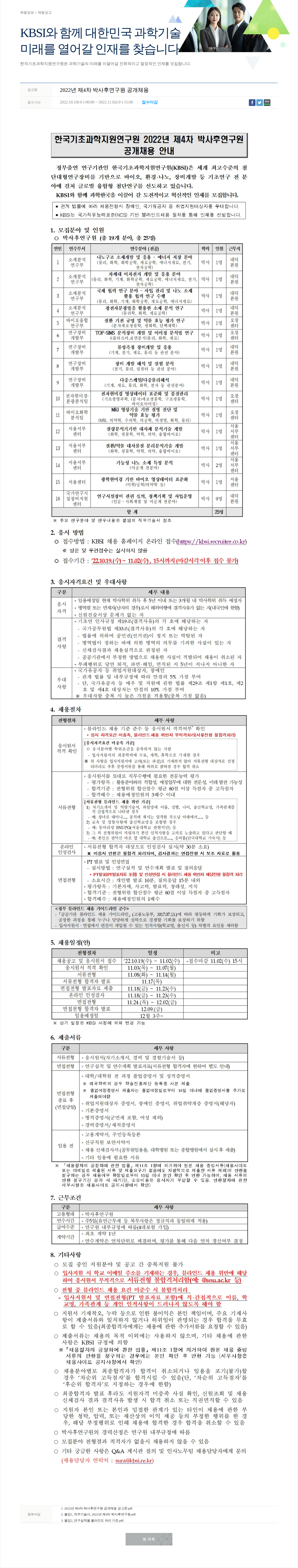 한국기초과학지원연구원 2022년 제4차 박사후연구원 공개채용 채용공고