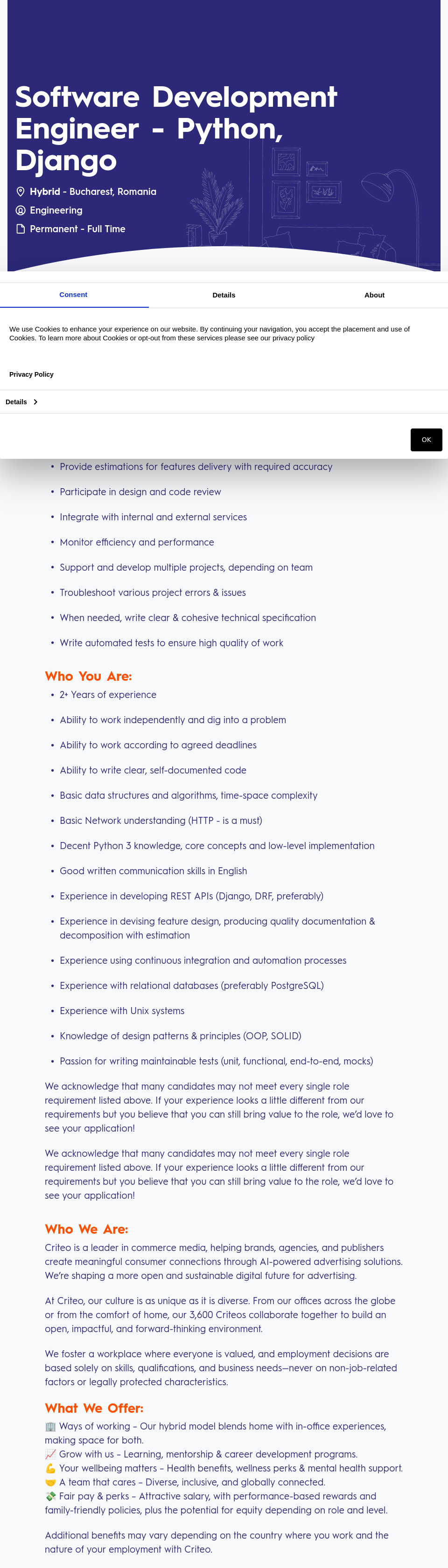 크리테오 Software Development Engineer - Python, Django 채용공고