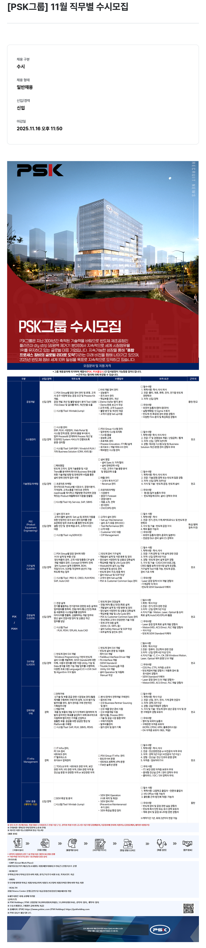 PSK PSK 그룹 11월 직무 별 수시 모집 채용공고