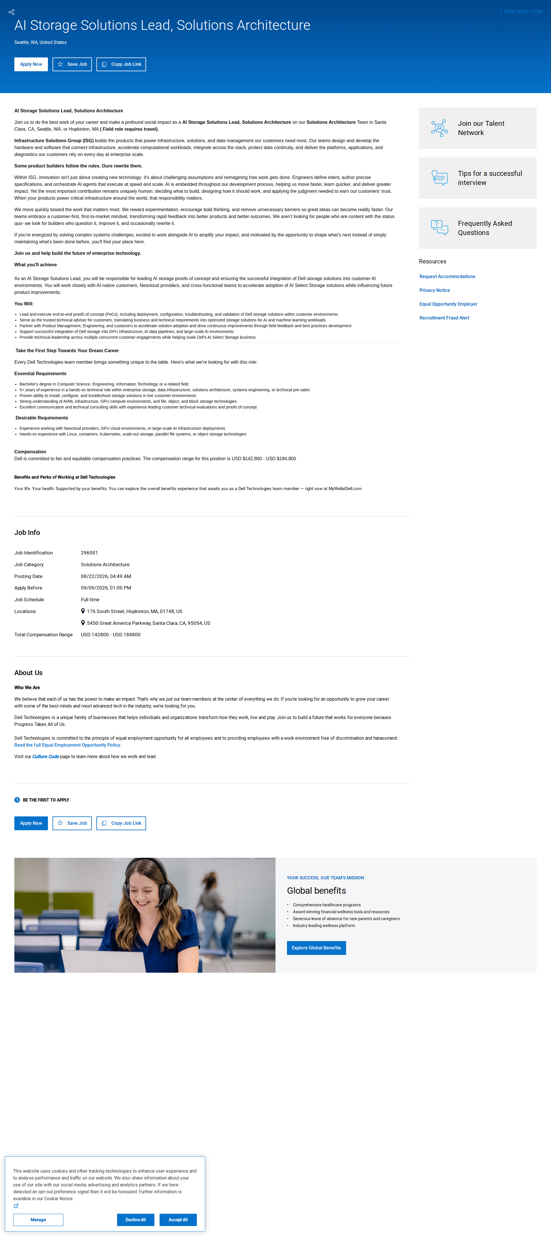 DELL AI Storage Solutions Lead, Solutions Architecture 채용공고