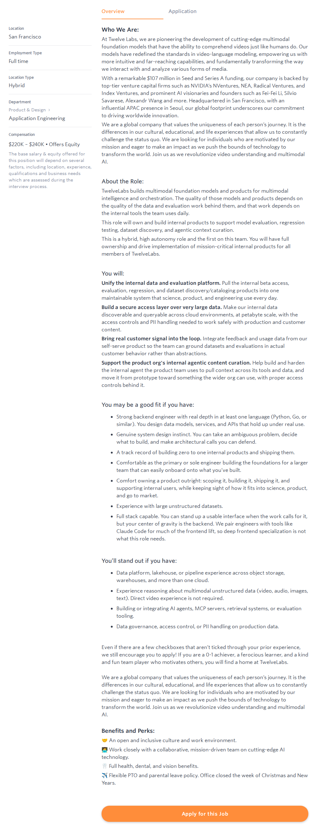 트웰브랩스 Staff AI Application Engineer, Product 채용공고