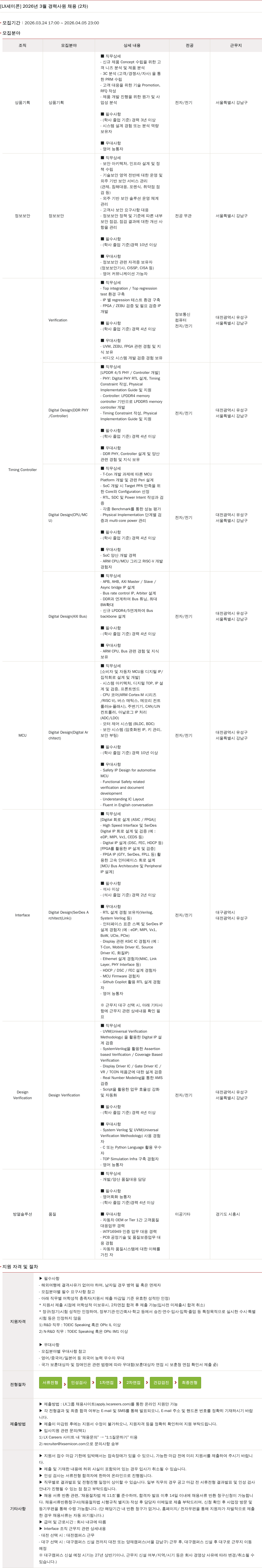 LX세미콘 [ LX 세미콘 ] 2026 년 3 월 경력 사원 채용 ( 2 차 ) 채용공고