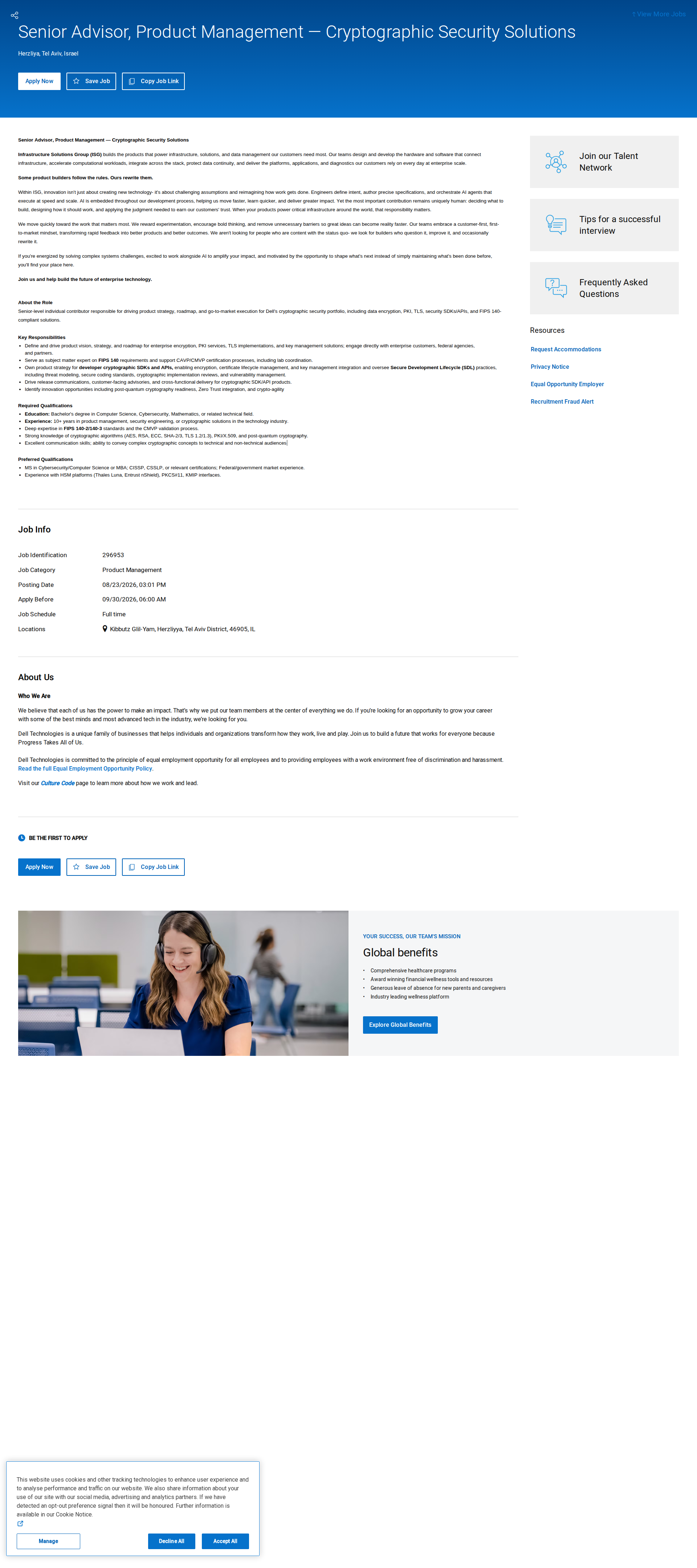 DELL Senior Advisor, Product Management — Cryptographic Security Solutions 채용공고