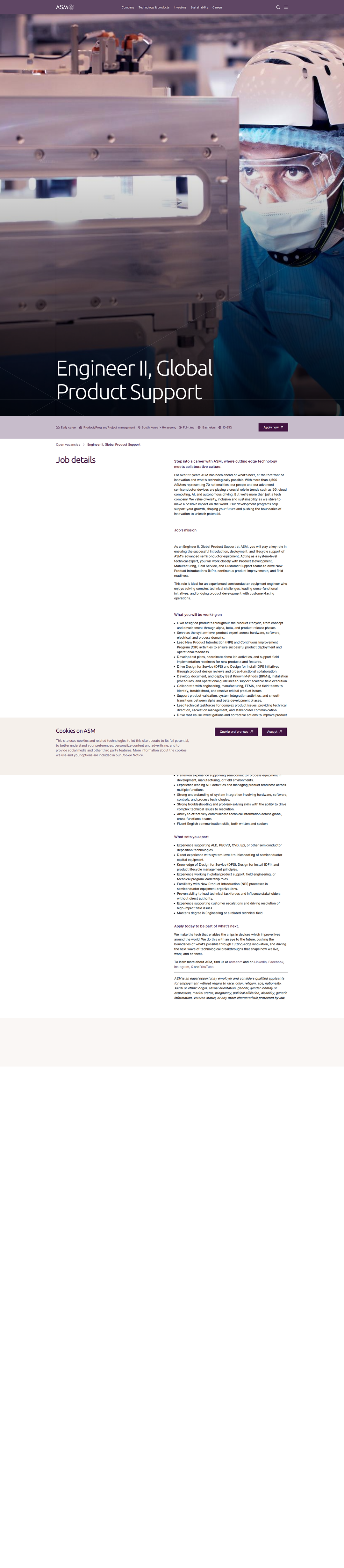 ASM Engineer II, Global Product Support 채용공고