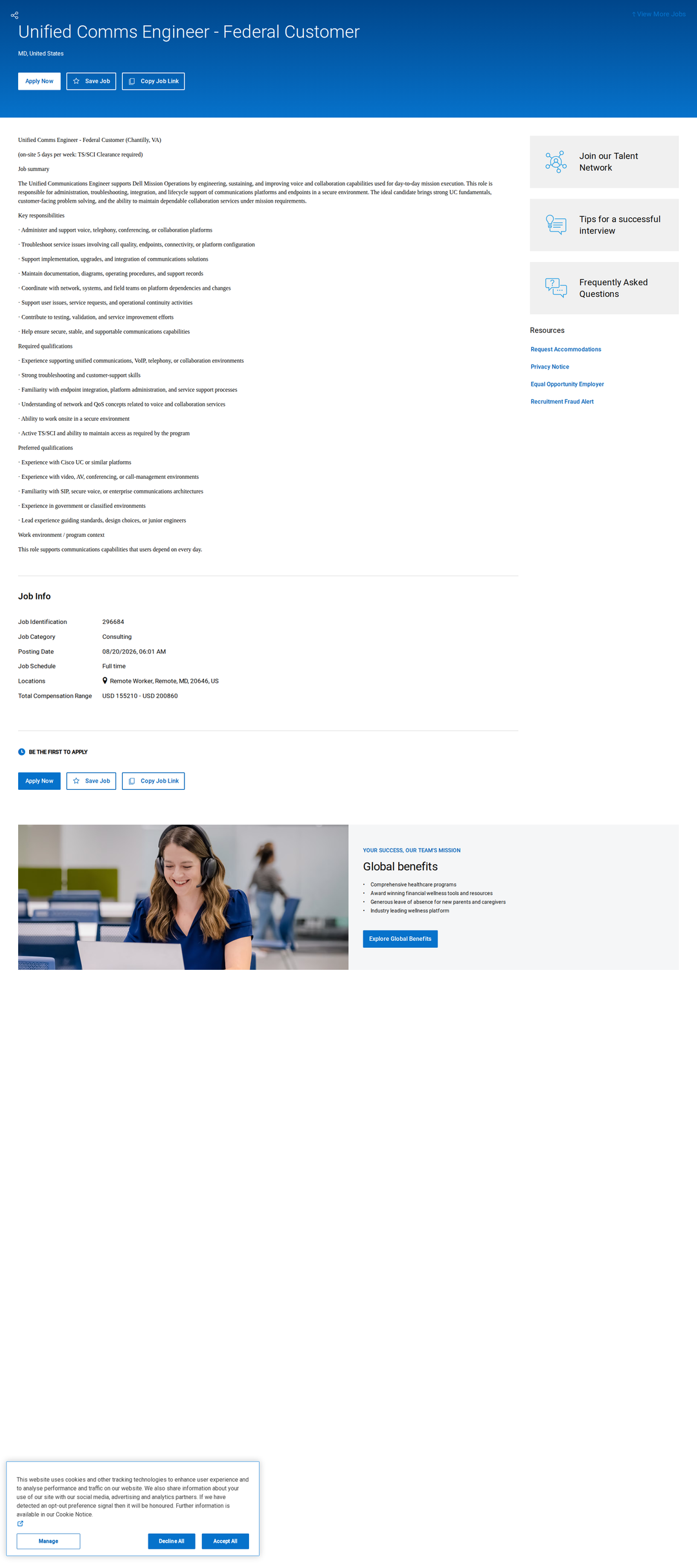 DELL Unified Comms Engineer - Federal Customer 채용공고