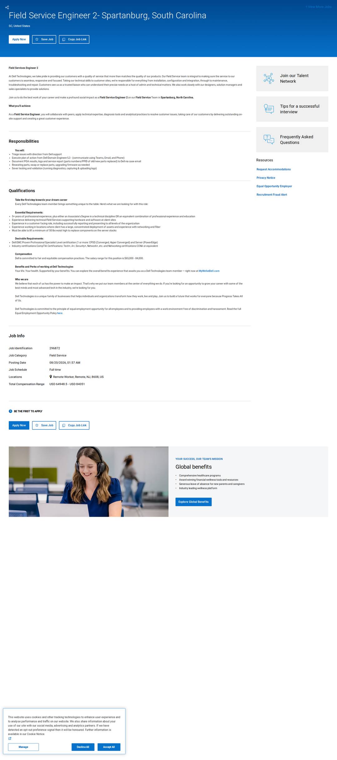 DELL Field Services Engineer 2 채용공고