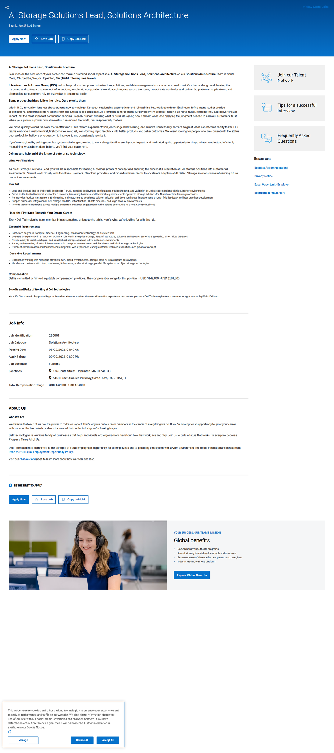 DELL AI Storage Solutions Lead, Solutions Architecture 채용공고
