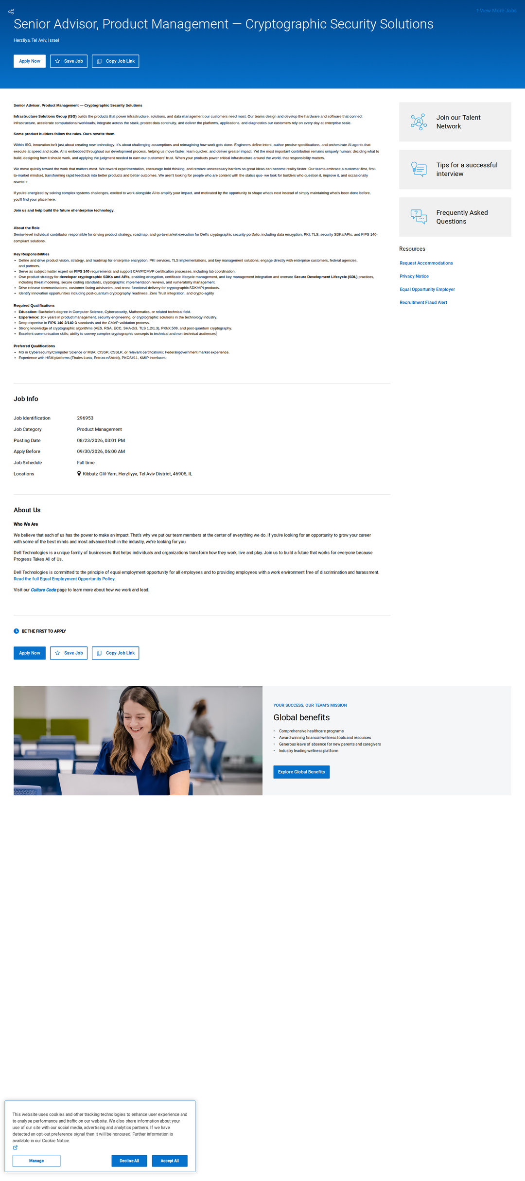 DELL Senior Advisor, Product Management — Cryptographic Security Solutions 채용공고