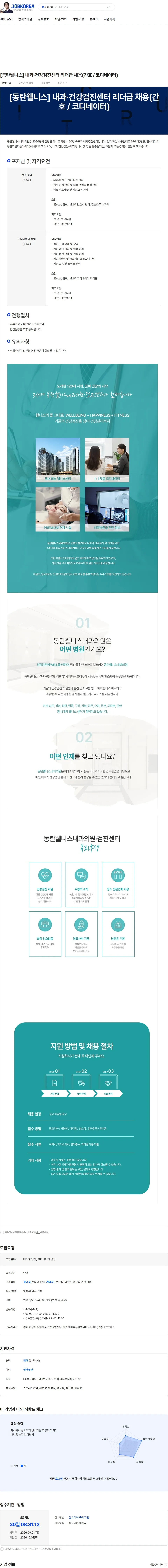 동탄웰니스내과의원 [동탄웰니스] 내과·건강검진센터 리더급 채용(간호 / 코디네이터) 채용공고