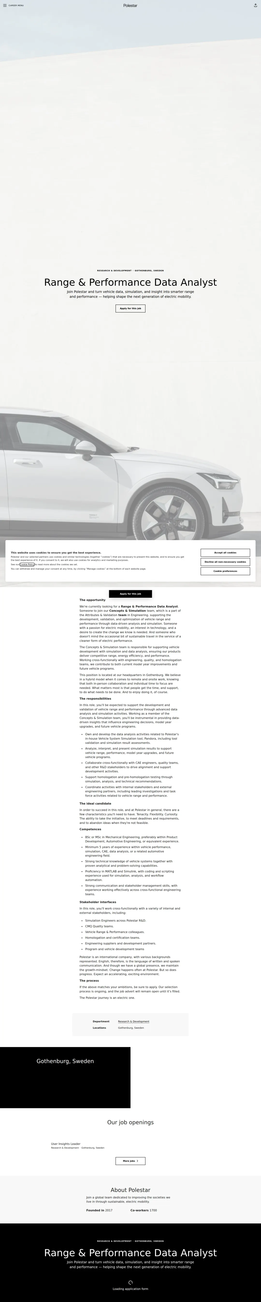 폴스타 Range & Performance Data Analyst 채용공고