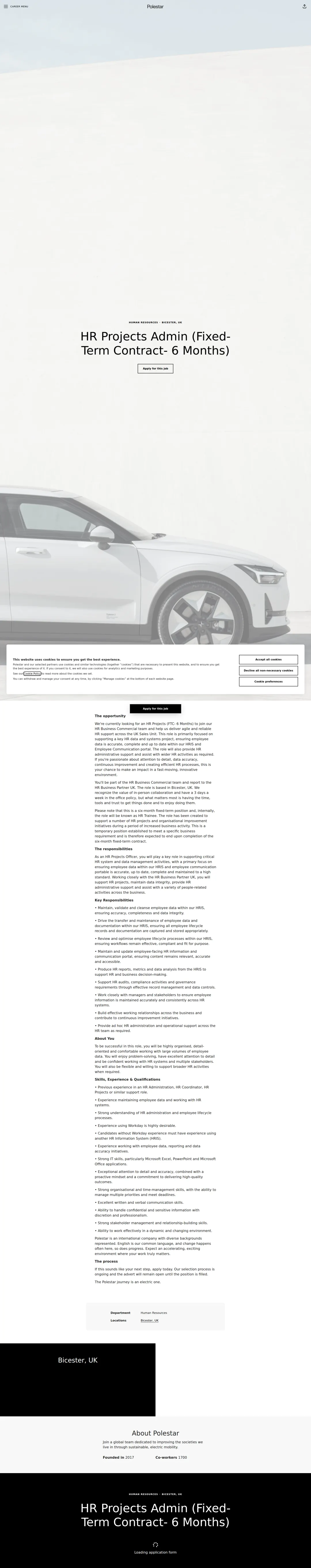 폴스타 HR Projects Admin (Fixed-Term Contract- 6 Months) 채용공고