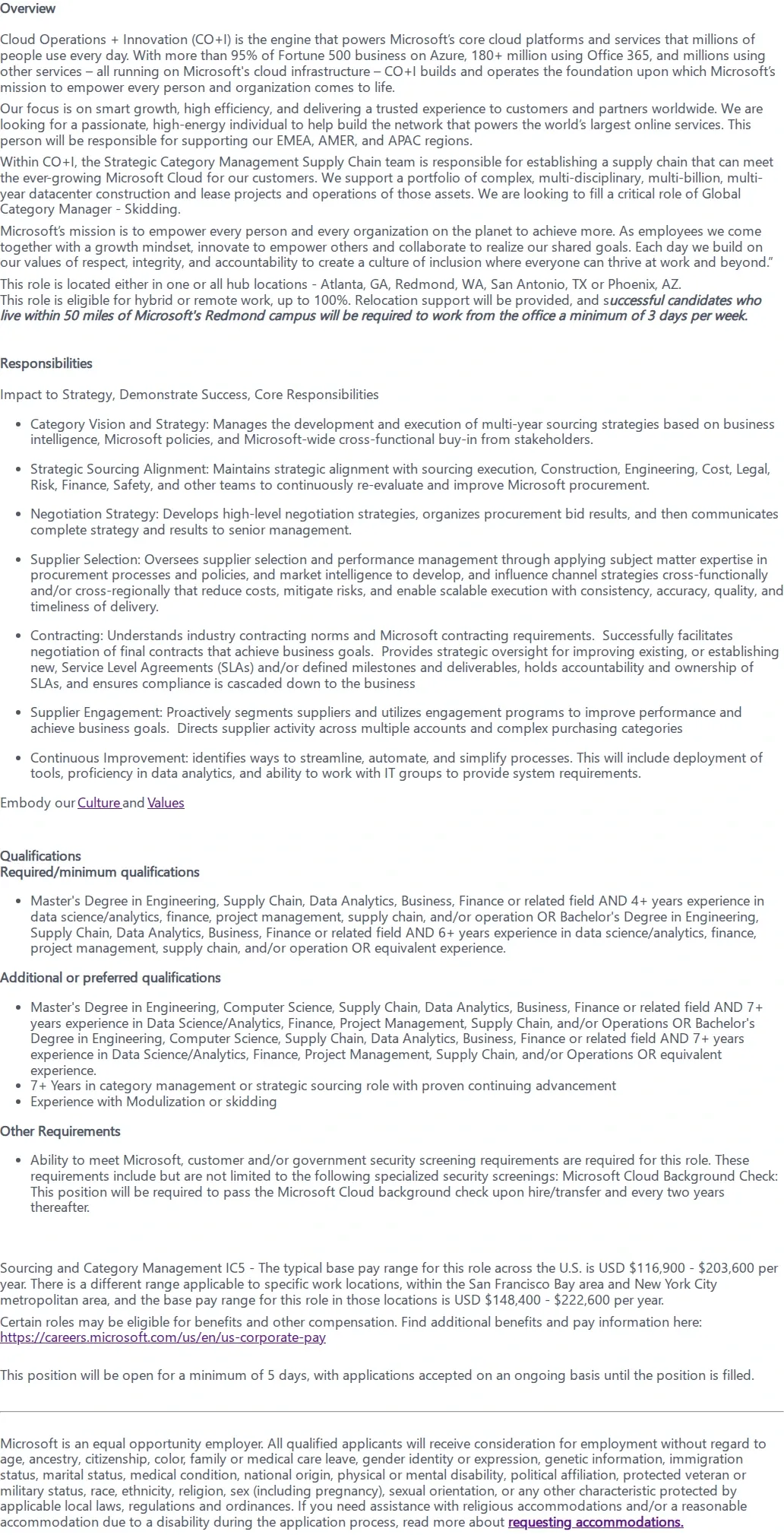 마이크로소프트(Microsoft) Sourcing and Category Manager 채용공고