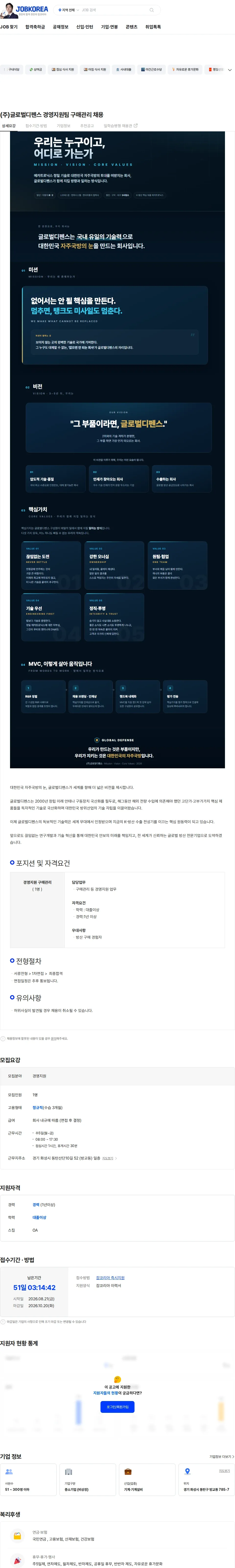 글로벌디펜스 (주)글로벌디펜스 경영지원팀 구매관리 채용 채용공고