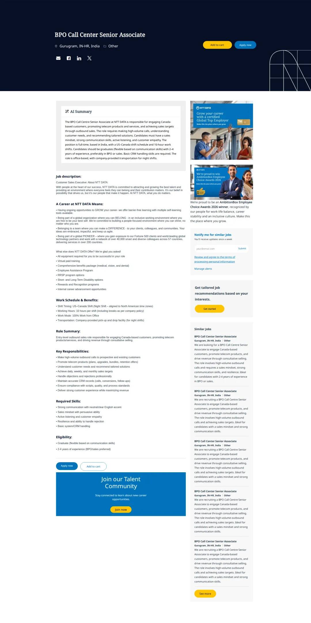 NTT데이터 BPO Call Center Senior Associate 채용공고