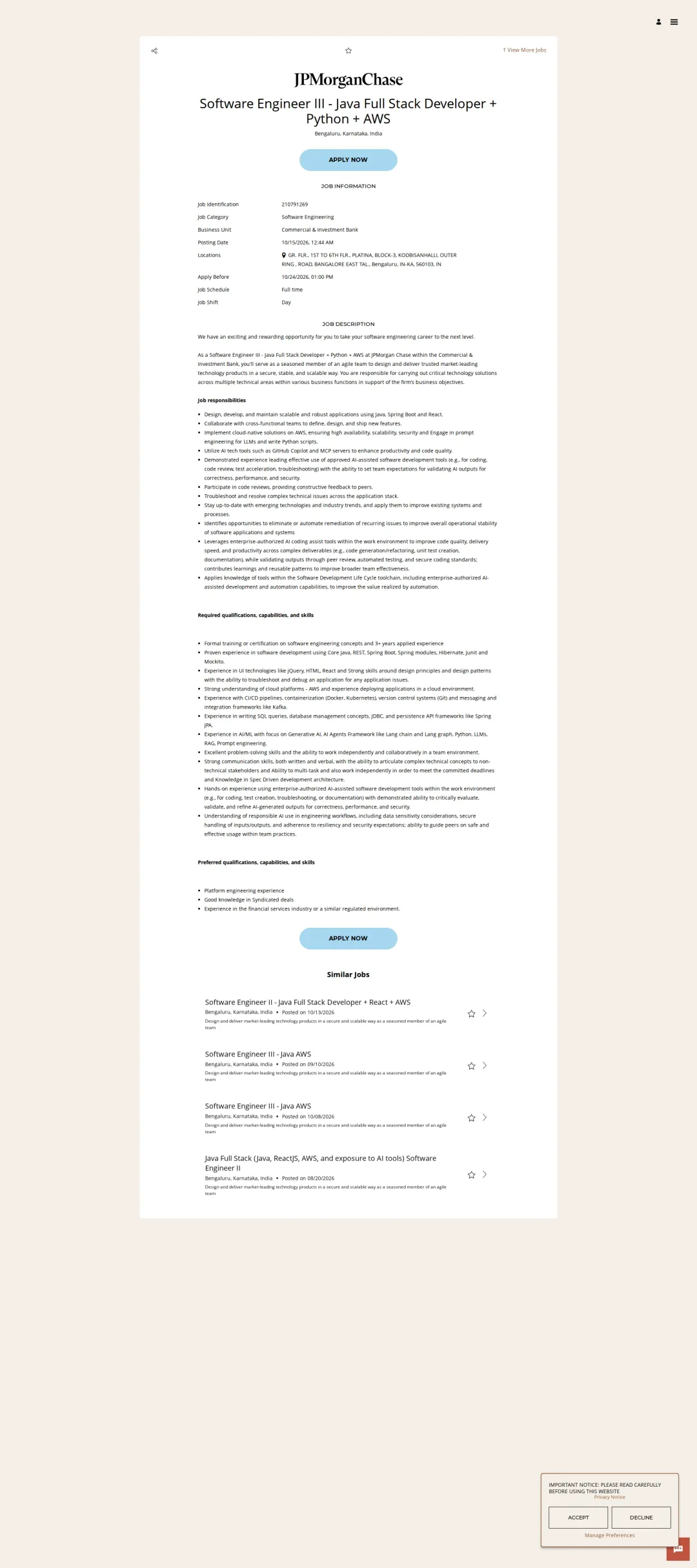[JPMorganChase] Software Engineer III - Java Full Stack Developer ...