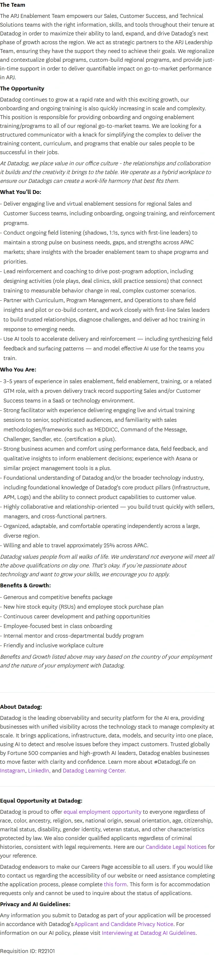 데이터독 Field Enablement Manager 채용공고