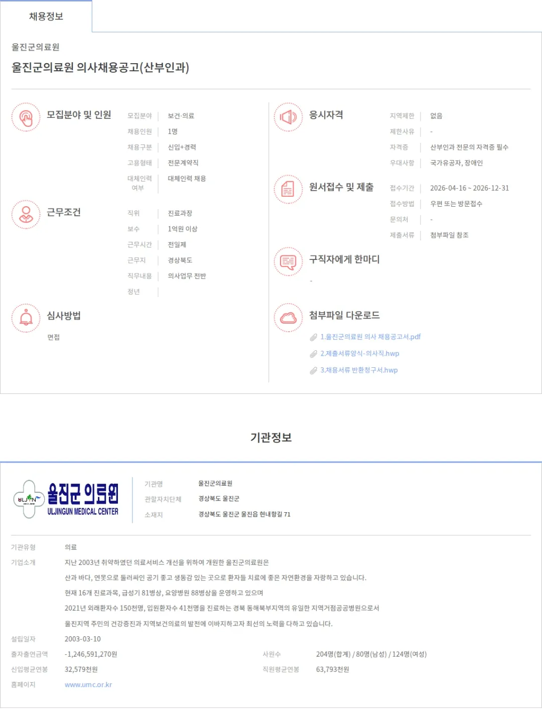 울진군의료원 울진군의료원 의사채용공고(산부인과) 채용공고