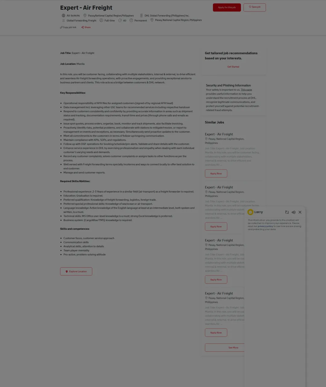 DHL Expert - Air Freight 채용공고