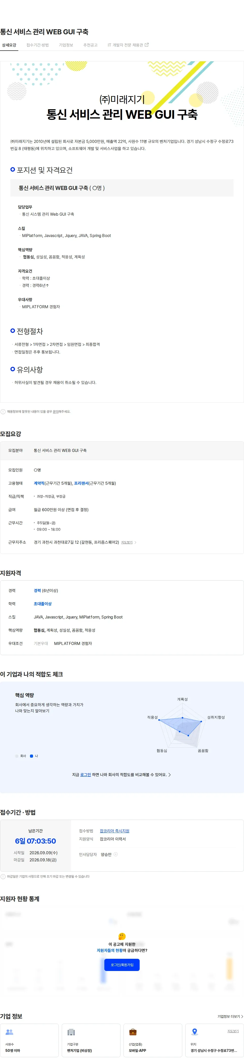 미래지기 통신 서비스 관리 WEB GUI 구축 채용공고