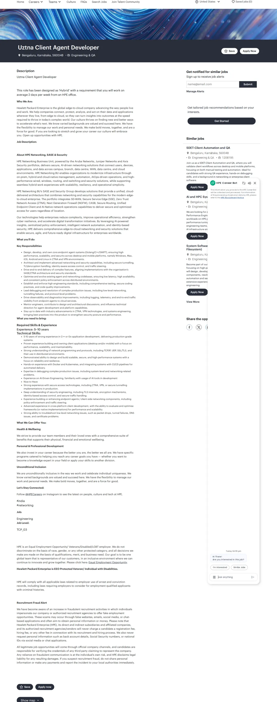 HP Uztna Client Agent Developer 채용공고