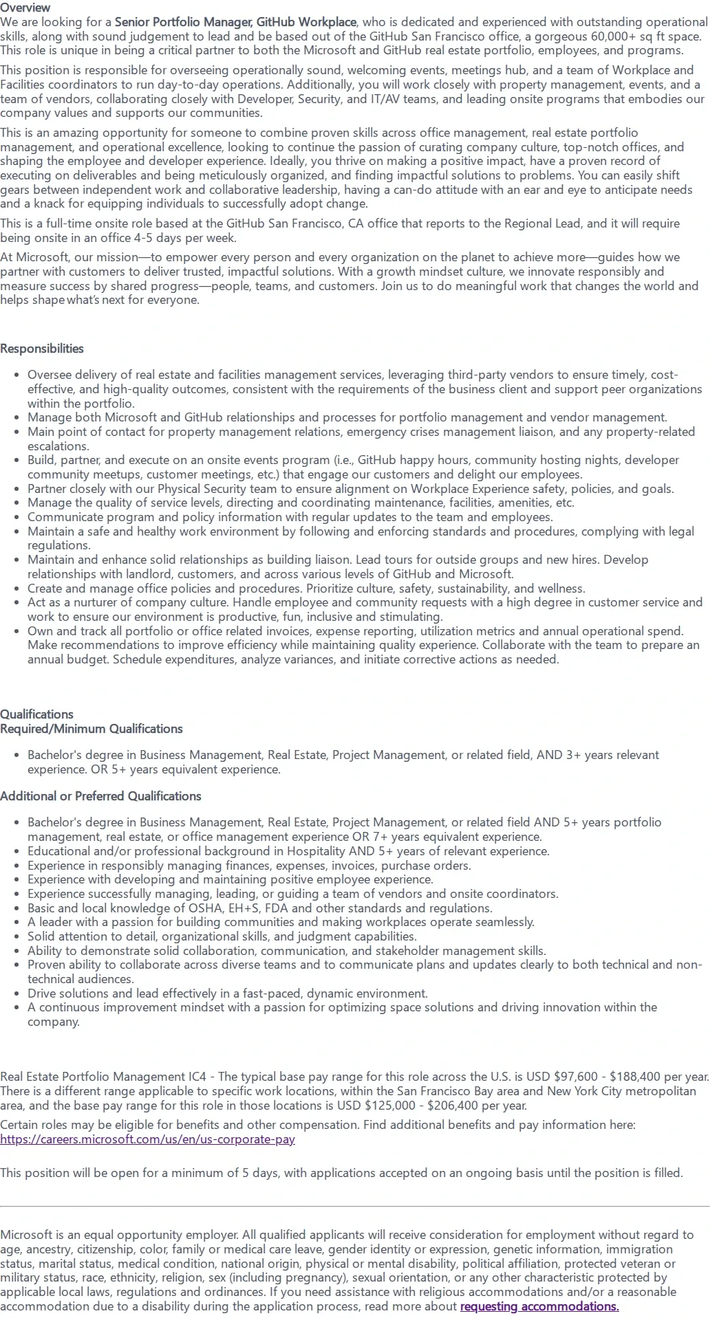 마이크로소프트(Microsoft) Senior Portfolio Manager, GitHub Workplace 채용공고