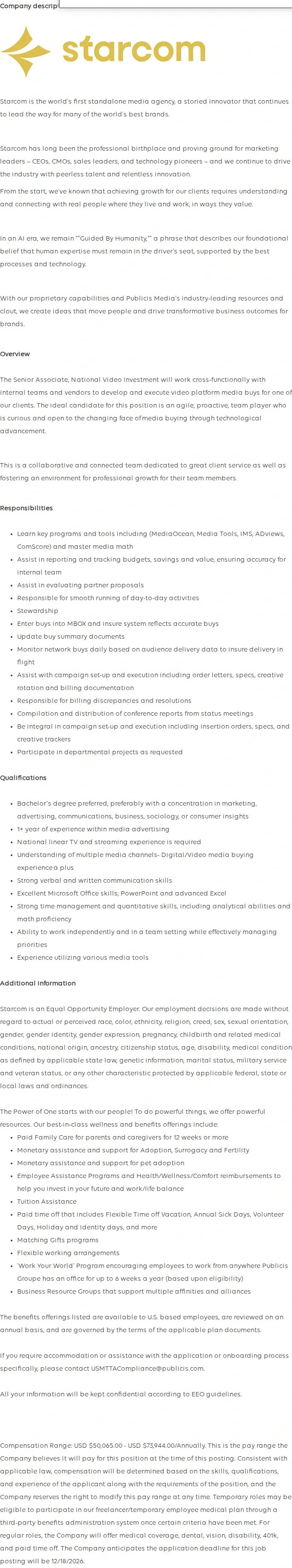 Publicis Groupe Senior Associate, National Video Investment 채용공고
