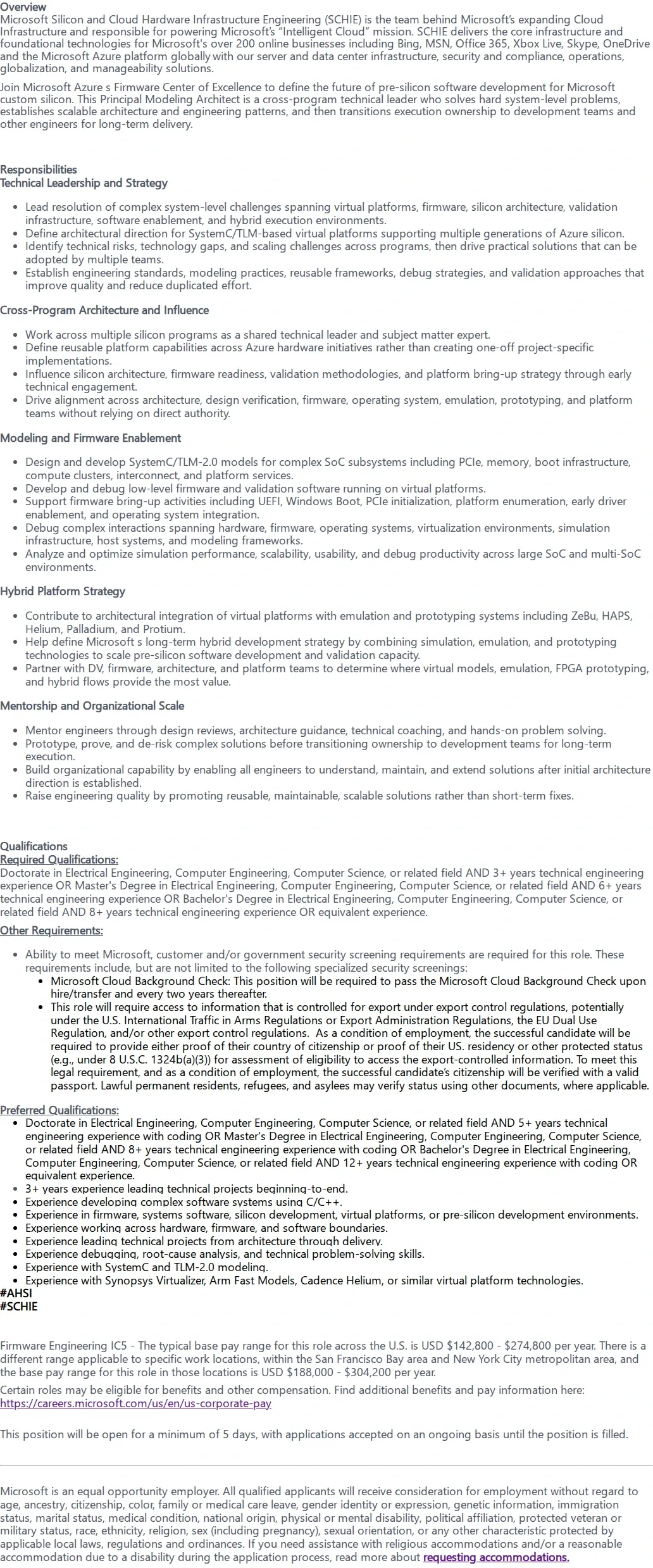 마이크로소프트(Microsoft) Principal Firmware Development Engineer 채용공고