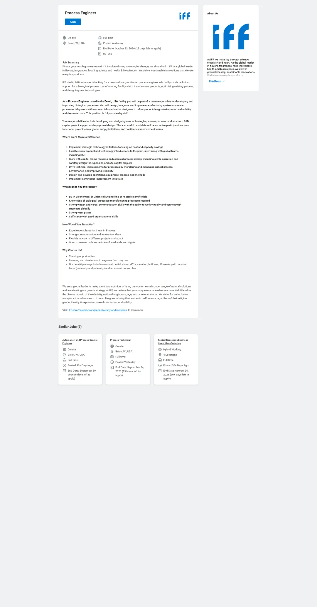 IFF Process Engineer 채용공고