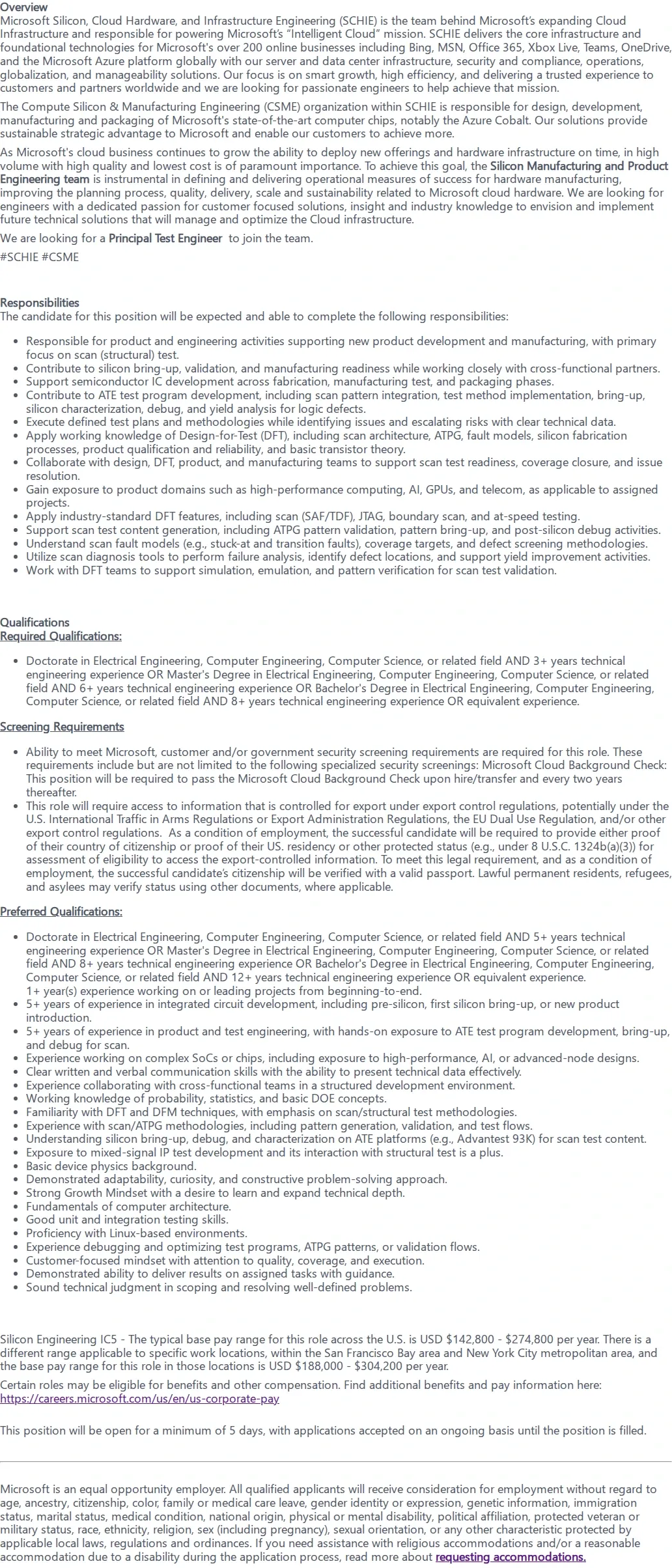 마이크로소프트(Microsoft) Principal Test Engineer 채용공고