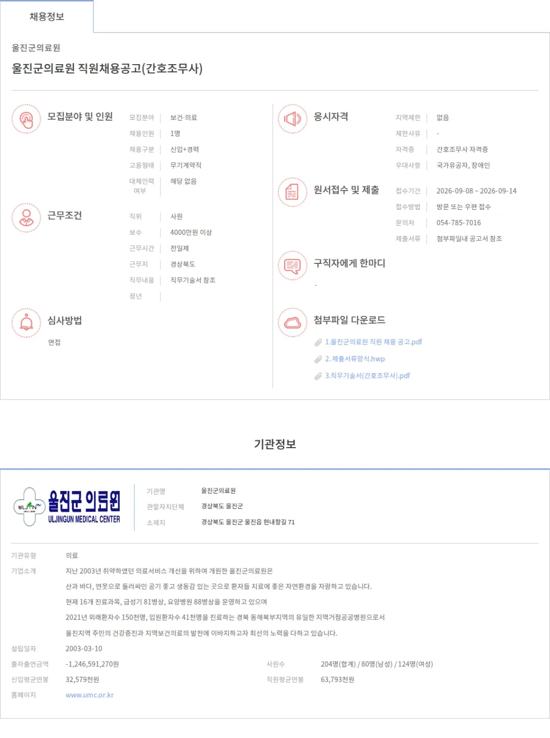 울진군의료원 울진군의료원 직원채용공고(간호조무사) 채용공고