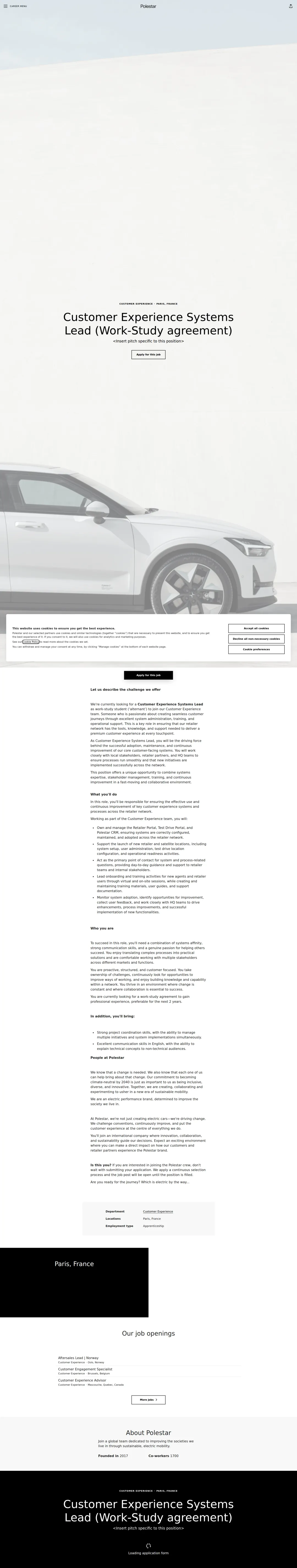 폴스타 Customer Experience Systems Lead (Work-Study agreement) 채용공고