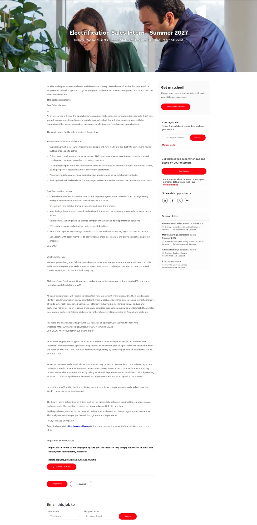 ABB코리아 Electrification Sales Intern -  Summer 2027 채용공고
