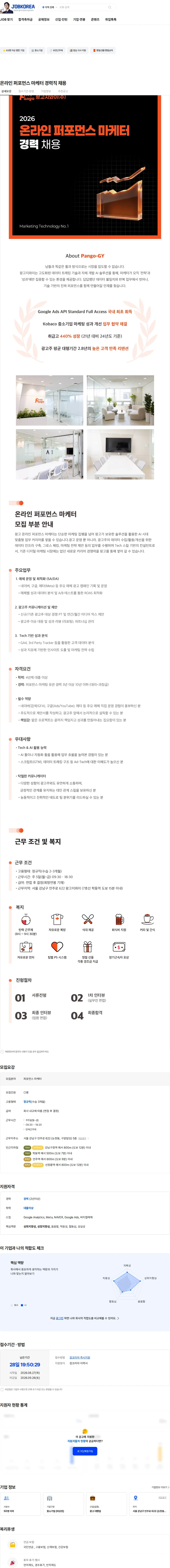 팡고지와이 온라인 퍼포먼스 마케터 경력직 채용 채용공고