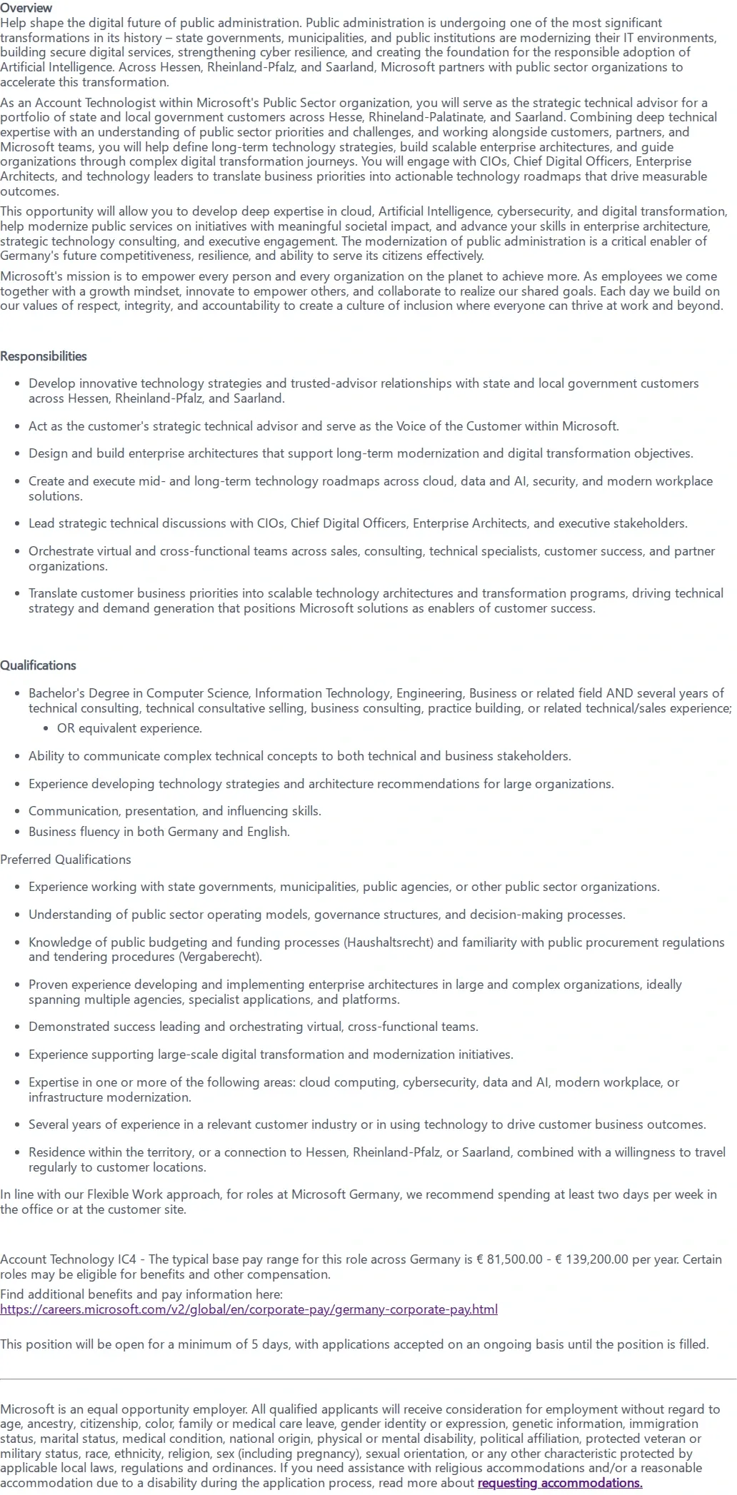 마이크로소프트(Microsoft) Account Technologist - State & Local Government 채용공고