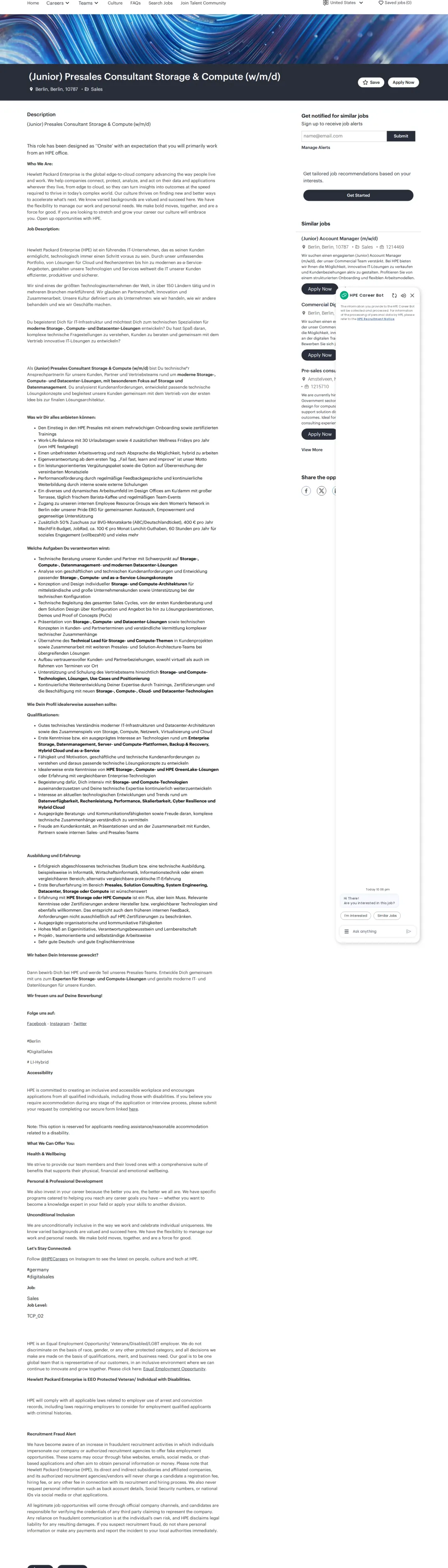 HP (Junior) Presales Consultant Storage & Compute (w/m/d) 채용공고