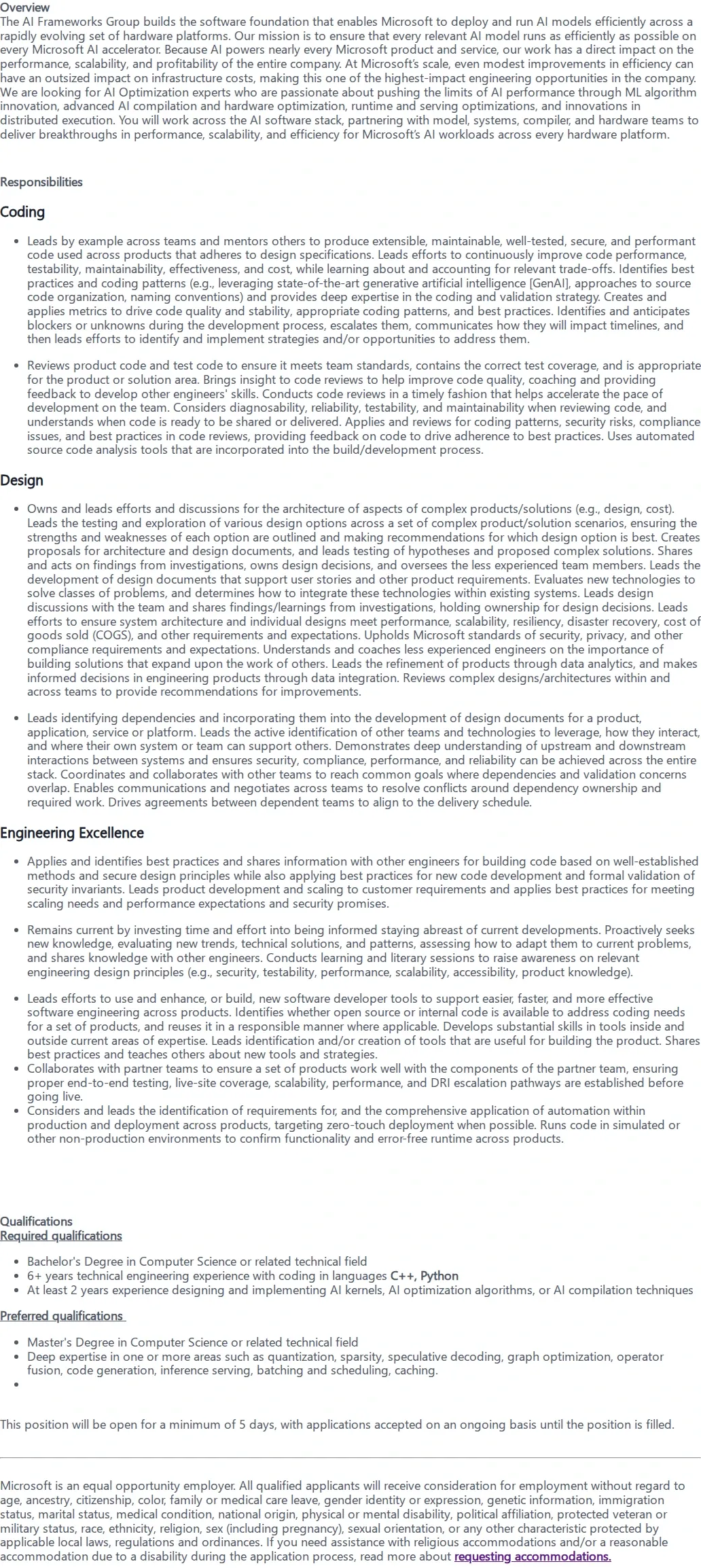 마이크로소프트(Microsoft) Senior/Principal AI Optimization Software Engineer - Multiple roles 채용공고