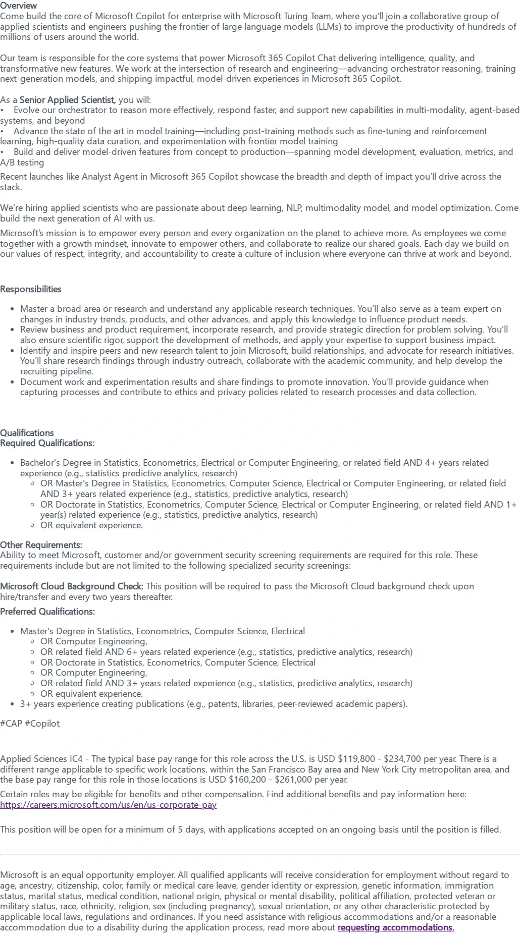 마이크로소프트(Microsoft) Senior Applied Scientist 채용공고