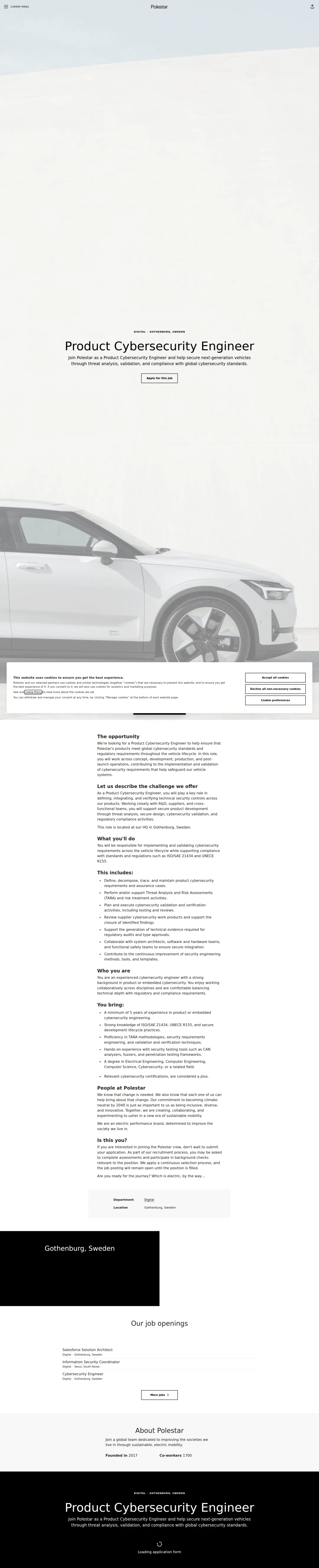 폴스타 Product Cybersecurity Engineer 채용공고