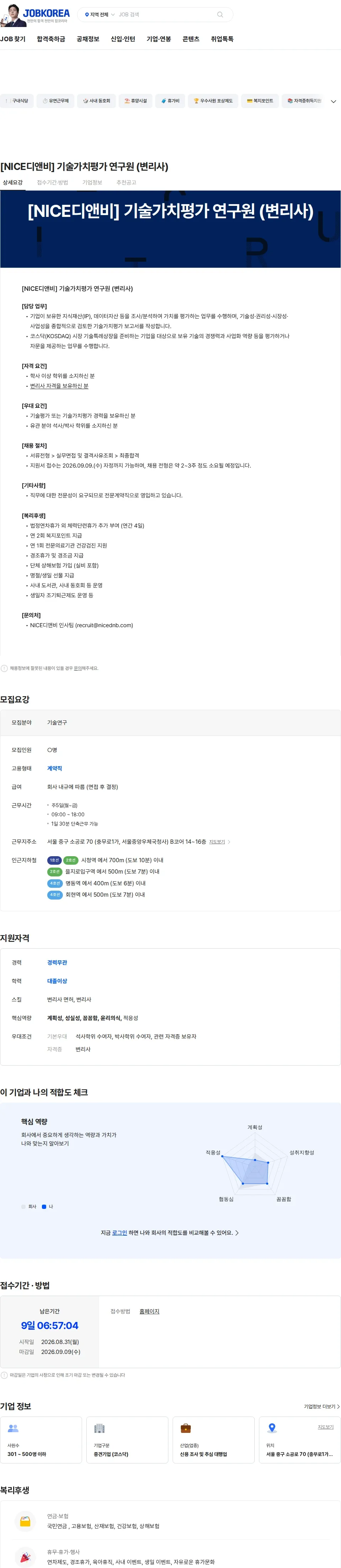 NICE디앤비 [NICE디앤비] 기술가치평가 연구원 (변리사) 채용공고